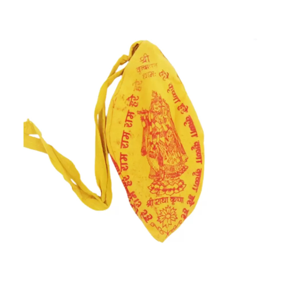 Cotton Japa Bag for All Mala Jaap (Yellow) - Hare Rama Hare Krishna Print