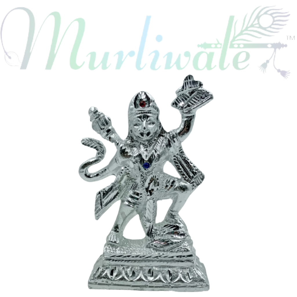 White Metal Idol Hanuman Ji Murti Murliwale