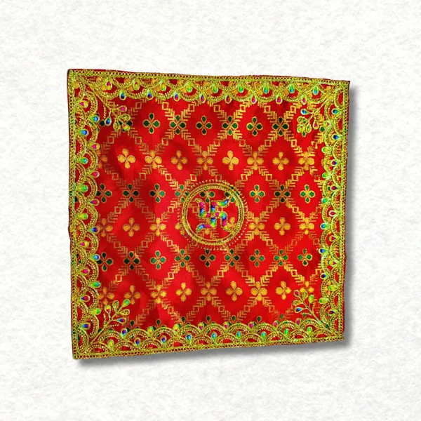 Mandir Assan in square Shape, colour: Red, size: 16×16 inches.
