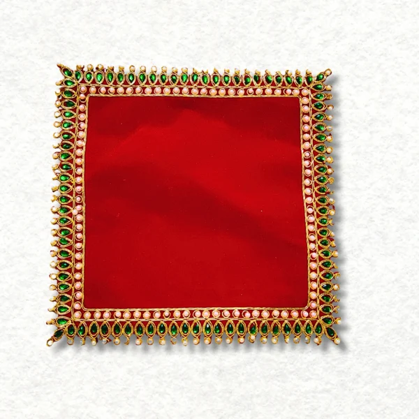 Mandir Assan in square Shape, colour: Red, size: 10×10 inches.