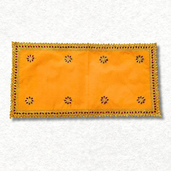 Mandir Assan in rectangle shape, colour: Yellow, size: 12×24 inches.