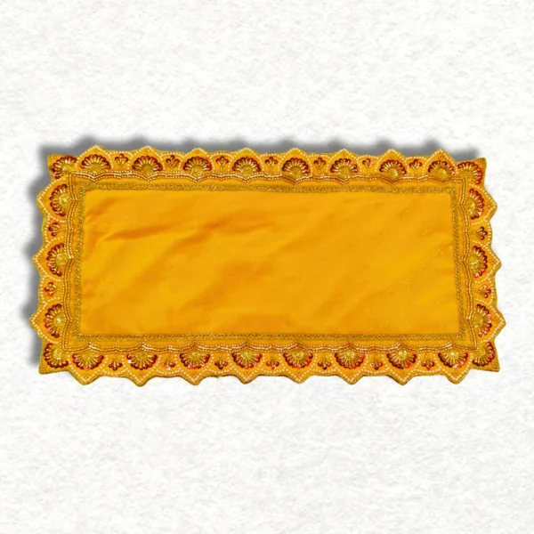 Mandir Assan in rectangle shape, colour: Yellow, size: 8×12 inches.