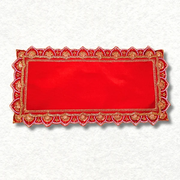 Mandir Assan in rectangle shape, colour: Red, size: 8×12 inches.